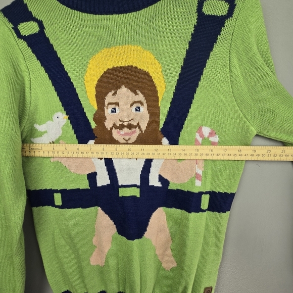TIPSY ELVES Funny Knit Sweater Green Navy Mens Size S - Picture 9 of 10